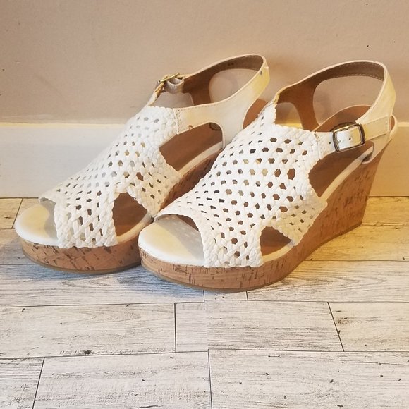 SO Shoes - SO Sopirate White Woven Slip On Platform Ankle Strap Wedge Sandals